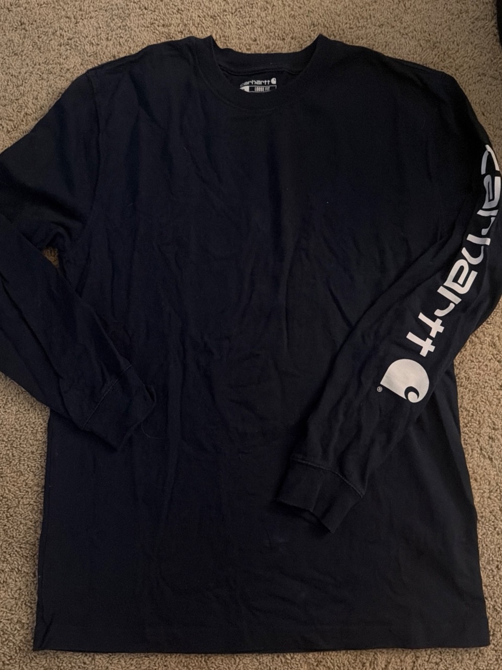 Carhartt Men’s Long Sleeve Tee - Navy with White Sleeve Logo